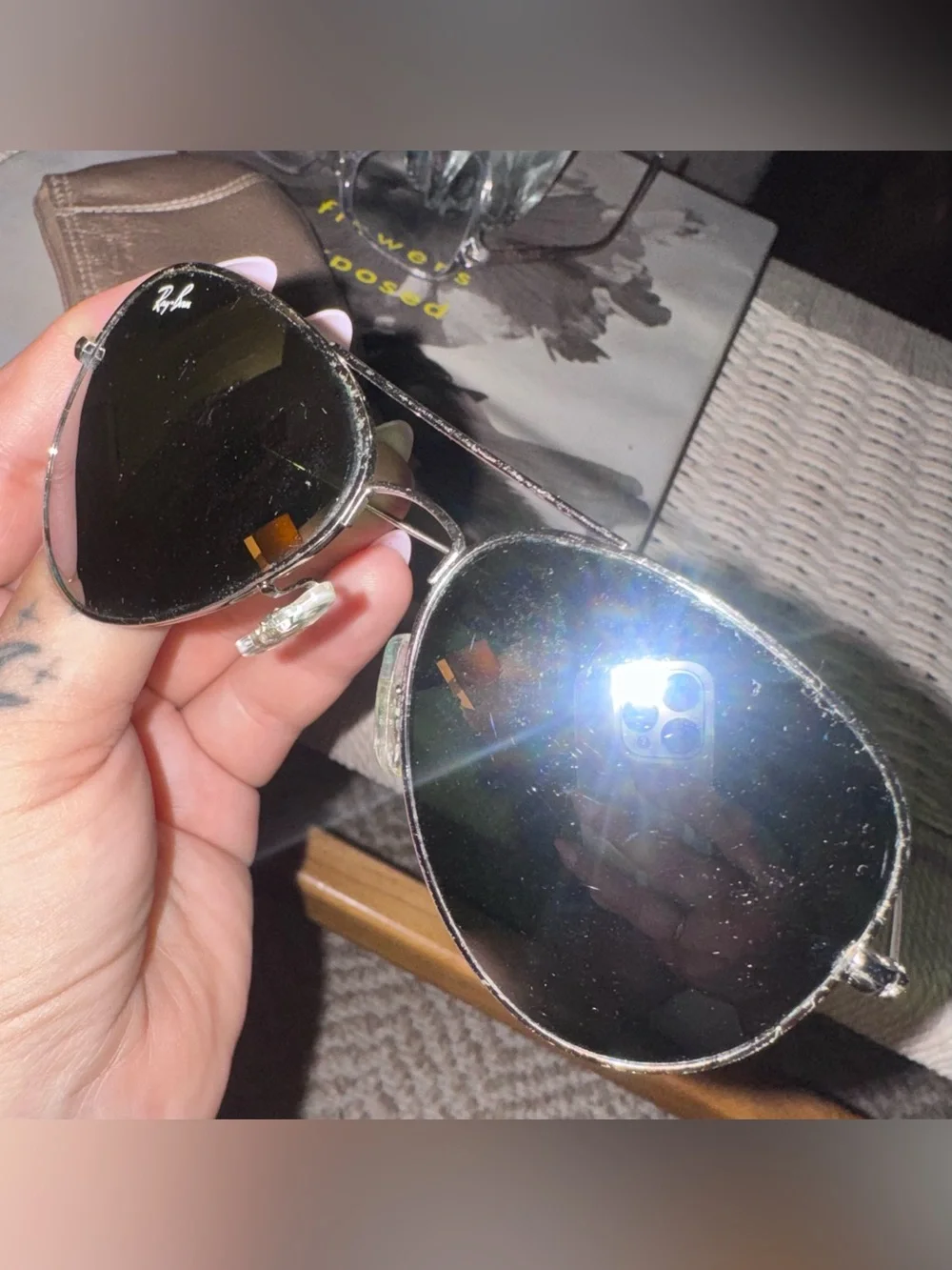 Reflective Ray-Ban Silver Metal-Framed Sunglasses w/ original case